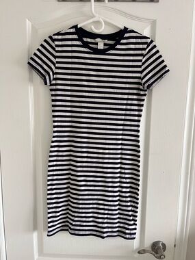 H&M Black & White Striped Short-Sleeve Mini Dress
